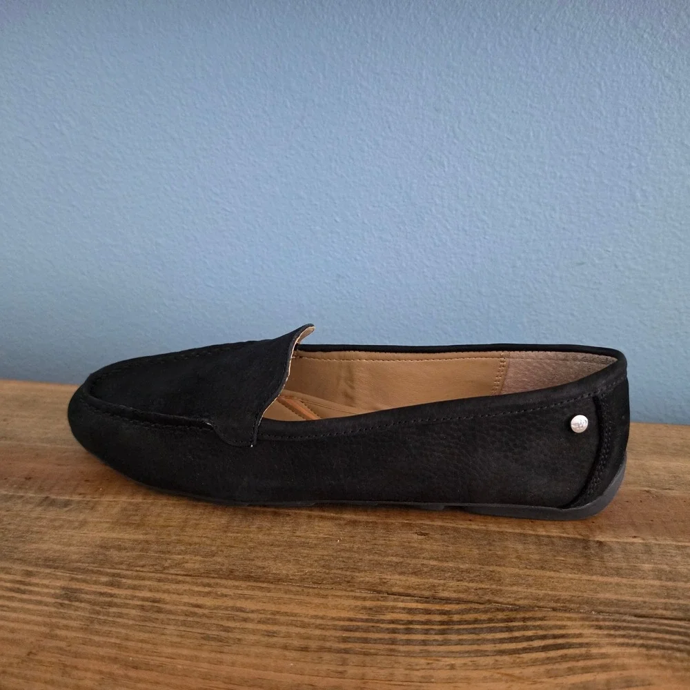 Hush Puppies Womens Ozzie Loafer‎ Black Nubuck Leather Flats Size 9.5M